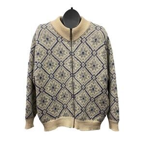 Vintage 1990s LLBean Zip Up Wool Jacket with Snowflakes / Women’s Large